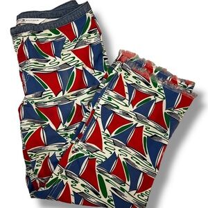 Vintage TOMMY HILFIGER Women Size 4 Nautical Sailboat Fringe Ankle Pants Retro